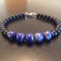 Black Obsidian, Hematite & Lapis Lazuli Round 6-8mm Smooth beads adjustable stacking bracelet