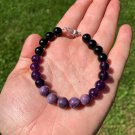 Black Tourmaline, Amethyst, & Charoite Round 8-10mm Smooth beads adjustable stacking bracelet