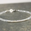 Freshwater Pearl & Moonstone Rondelle 3mm Smooth & Faceted beads adjustable stacking bracelet