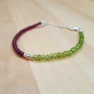 Garnet & Peridot Round & Rondelle 3-3.5mm Faceted & Smooth beads adjustable stacking bracelet