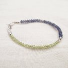 Iolite & Peridot Round & Rondelle 2.5-3mm Smooth & Faceted beads adjustable stacking bracelet