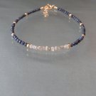 Diamond Quartz & Blue Sapphire Rondelle & Fancy 3mm Faceted beads adjustable stacking bracelet