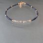 Diamond Quartz & Blue Sapphire Rondelle & Fancy 3mm Faceted beads adjustable stacking bracelet