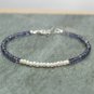 Freshwater Pearl & Iolite Rondelle 3-3.5mm Smooth & Faceted beads adjustable stacking bracelet