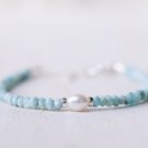 Larimar With Pearl Rondelle & Oval 3-4x6mm Faceted & Smooth beads adjustable stacking bracelet