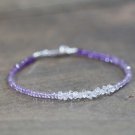 Shaded Amethyst & Herkimer Diamond Rondelle 2.5-3mm Faceted beads adjustable stacking bracelet