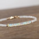 Ethiopian Opal & Moonstone Rondelle 3-3.5mm Faceted & Smooth beads adjustable stacking bracelet