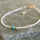 Fresh Water Pearl With Turquoise Oval & Round 3x2-4mm Smooth beads adjustable stacking bracelet