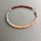 Garnet, Peach Moonstone & Labradorite Rondelle 3-4mm Faceted beads adjustable stacking bracelet