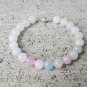 Kunzite, Morganite, Aquamarine & White Jade Round 8mm Smooth beads adjustable stacking bracelet