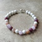 Lepidolite, Sunstone, Kunzite & White Agate Round 8mm Smooth beads adjustable stacking bracelet
