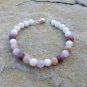 Lepidolite, Sunstone, Kunzite & White Agate Round 8mm Smooth beads adjustable stacking bracelet