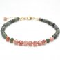 Moss Aquamarine & Cherry Quartz Round & Rondelle 4mm Faceted beads adjustable stacking bracelet