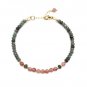 Moss Aquamarine & Cherry Quartz Round & Rondelle 4mm Faceted beads adjustable stacking bracelet