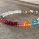 Rainbow Moonstone, Carnelian & Apatite Rondelle 3-4mm Faceted beads adjustable stacking bracelet