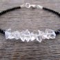 Herkimer Diamond & Black Spinel Rondelle & Fancy 2-5mm Faceted beads adjustable stacking bracelet