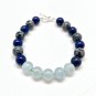 Lapis Lazuli, Aquamarine & Snowflake Obsidian Round 8mm Smooth beads adjustable stacking bracelet