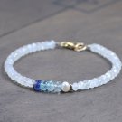 Rainbow Moonstone, Pearl & Aquamarine Rondelle 3.5-4mm Faceted beads adjustable stacking bracelet