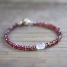 Garnet With Moonstone Rondelle &  Oval 3-8x6mm Faceted & Smooth beads adjustable stacking bracelet