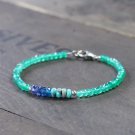 Green Onyx, Kyanite & Turquoise Rondelle 3-5mm Faceted & Smooth beads adjustable stacking bracelet
