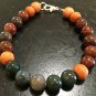Moss Agate, Petrified Wood & Mahogany Obsidian Round 8mm Smooth beads adjustable stacking bracelet