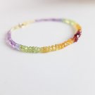 Yellow Sapphire, Peridot, Ruby & Amethyst Rondelle 3-4mm Faceted beads adjustable stacking bracelet