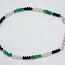Green Onyx, Black Onyx & Rainbow Moonstone Rondelle 2-3mm Faceted beads adjustable stacking bracelet