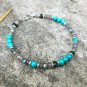 Labradorite & Turquoise Round & Rondelle 3.5-4mm Faceted & Smooth beads adjustable stacking bracelet