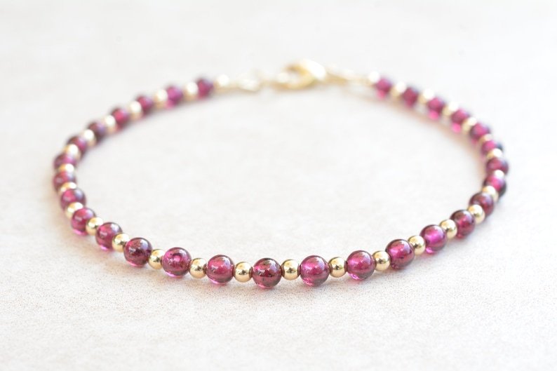 Garnet Round 3mm Smooth beads adjustable stacking bracelet | STK-2949