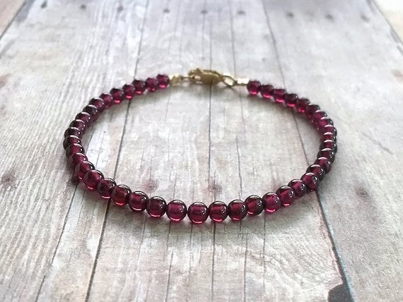 Garnet Round 4mm Smooth beads adjustable stacking bracelet | STK-3034