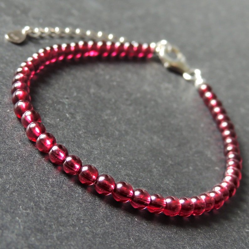Garnet Round 4mm Smooth beads adjustable stacking bracelet | STK-3038