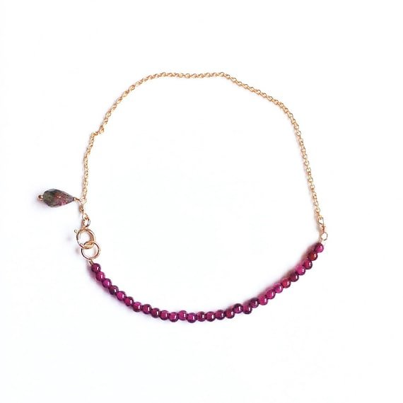 Garnet Round 2mm Smooth beads adjustable stacking bracelet | STK-3076