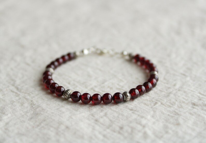 Garnet Round 4mm Smooth beads adjustable stacking bracelet | STK-3100