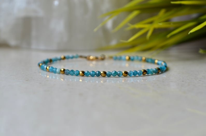 Apatite Round 2nn Smooth beads adjustable stacking bracelet | STK-0559