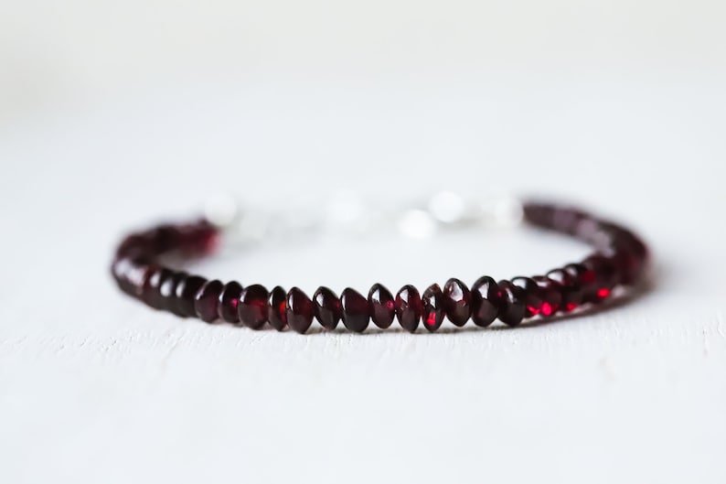 Garnet Button 5mm Smooth beads adjustable stacking bracelet | STK-3011