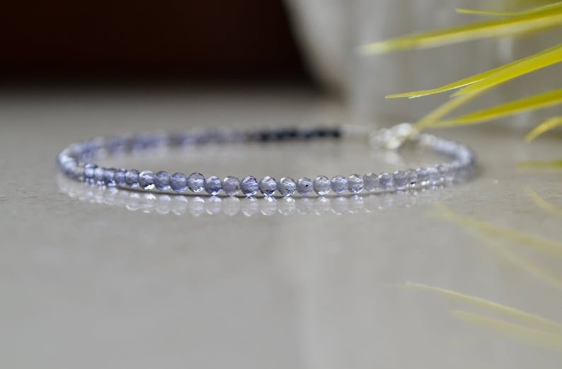 Iolite Round 2mm Faceted beads adjustable stacking bracelet | STK-3684