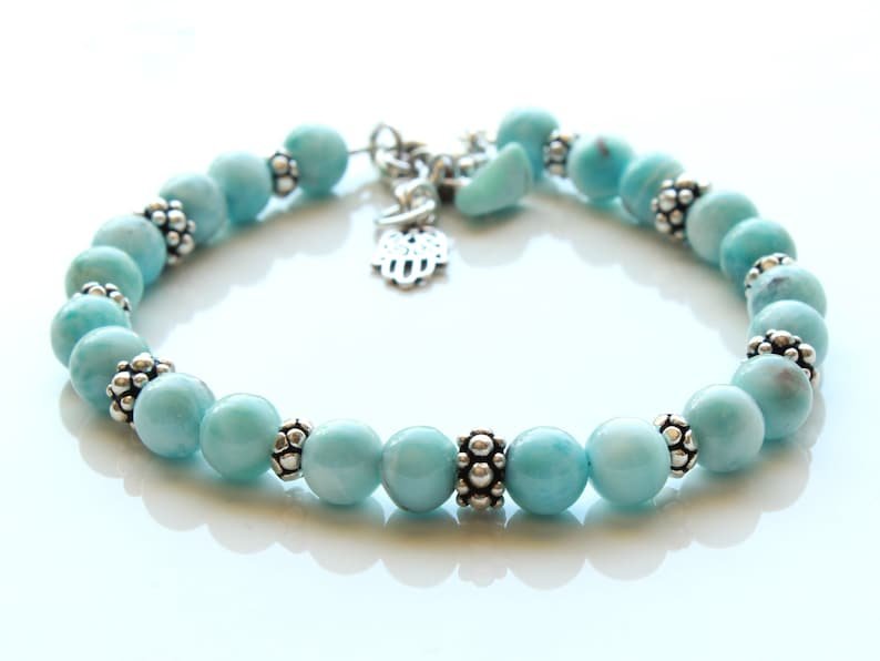 Larimar Round 8mm Smooth beads adjustable stacking bracelet | STK-4379