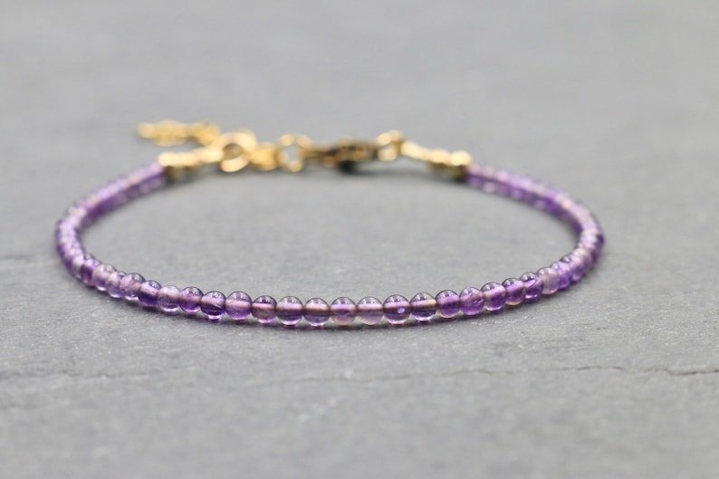 Amethyst Round 2mm Smooth beads adjustable stacking bracelet | STK-0156