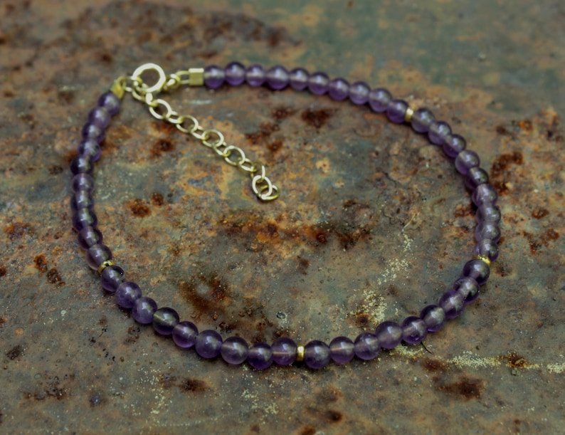 Amethyst Round 3mm Smooth beads adjustable stacking bracelet | STK-0161