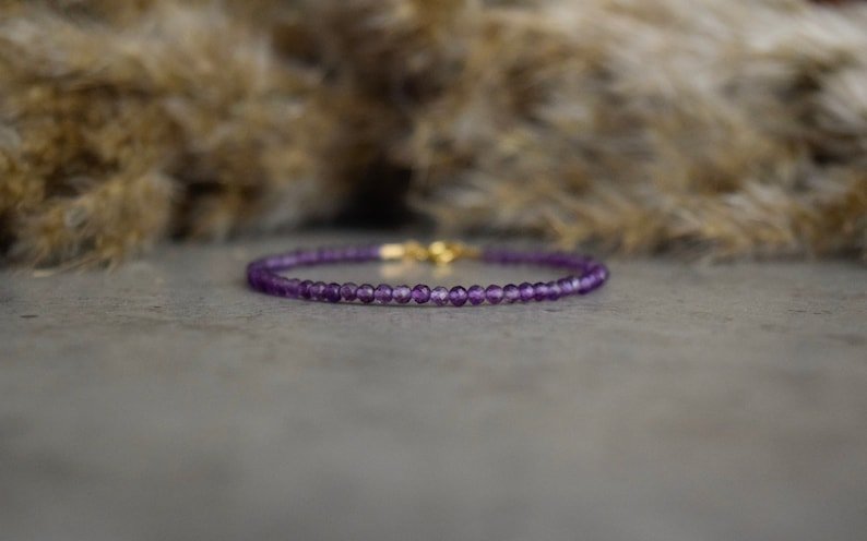 Amethyst Round 2mm Smooth beads adjustable stacking bracelet | STK-0244