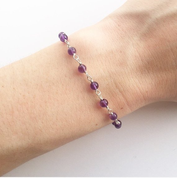 Amethyst Round 3mm Smooth beads adjustable stacking bracelet | STK-0291