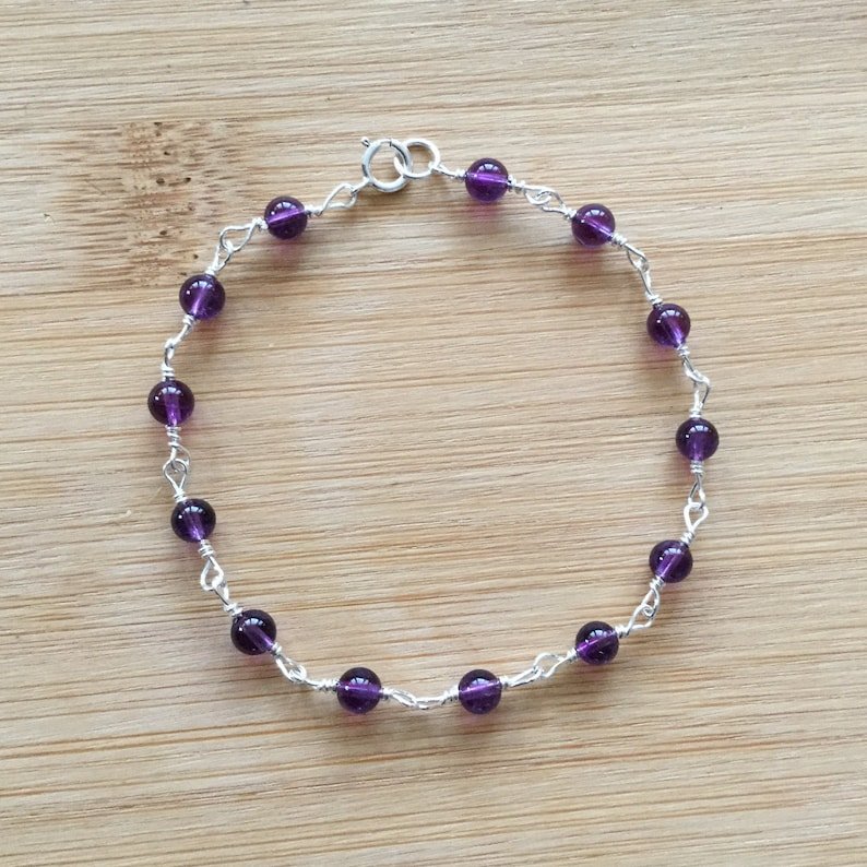Amethyst Round 3mm Smooth beads adjustable stacking bracelet | STK-0335