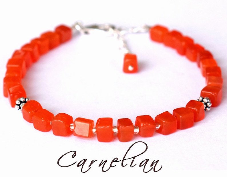 Carnelian Cube 4mm Smooth beads adjustable stacking bracelet | STK-1895