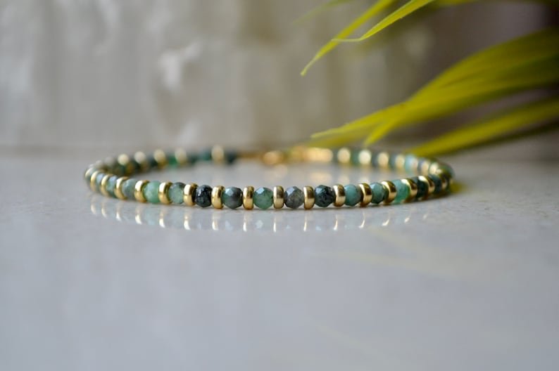 Emerald Round 3mm Faceted beads adjustable stacking bracelet | STK-2424