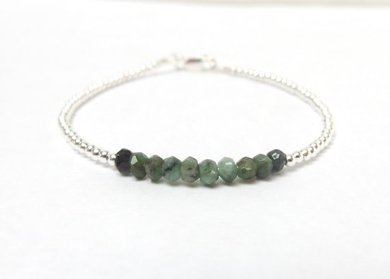 Emerald Round 4mm Faceted beads adjustable stacking bracelet | STK-2526