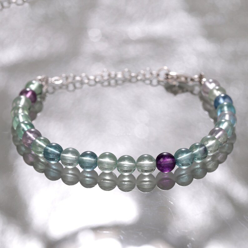 Fluorite Round 6mm Smooth beads adjustable stacking bracelet | STK-2829