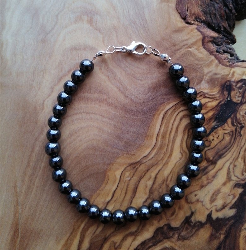 Hematite Round 6mm Smooth beads adjustable stacking bracelet | STK-3499