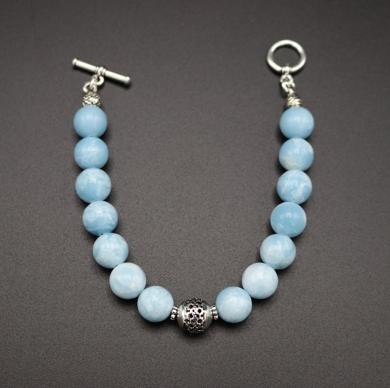 Larimar Round 10mm Smooth beads adjustable stacking bracelet | STK-4405