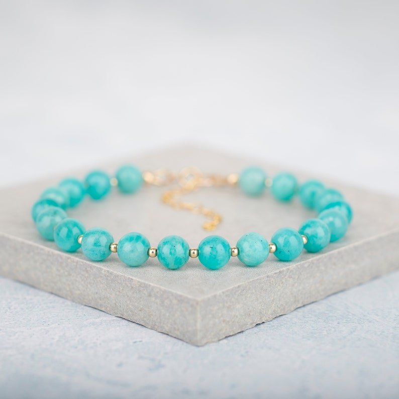 Amazonite Round 6mm Smooth beads adjustable stacking bracelet | STK-0062