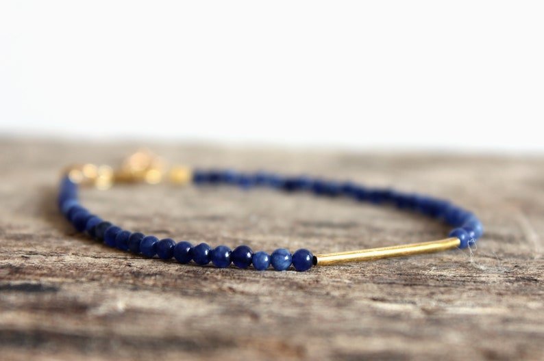 Blue Jade Round 3mm Smooth beads adjustable stacking bracelet | STK-1586